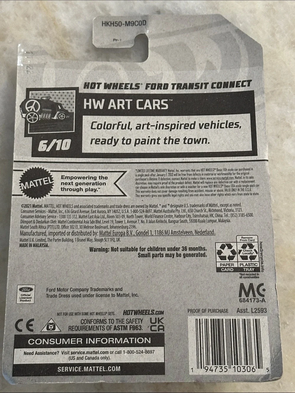Hot Wheels Ford Transit Connect Toy Van - White & Gray